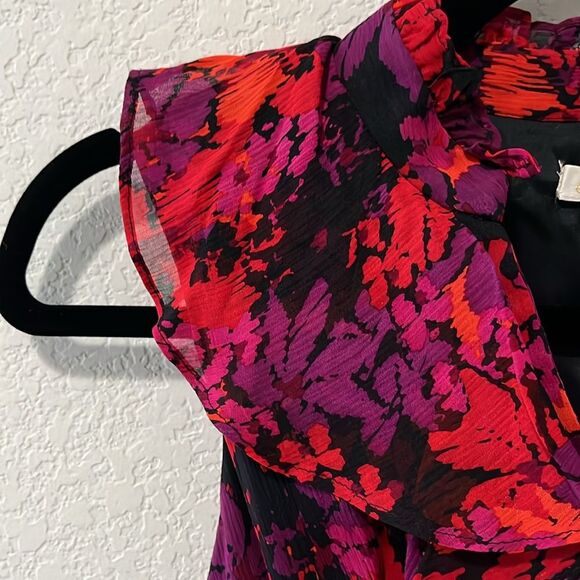 SHOSHANNA Floral Silk Sleeveless Ruffle Pencil Dress, Black/Red/Purple, Size 4 - Picture 10 of 11